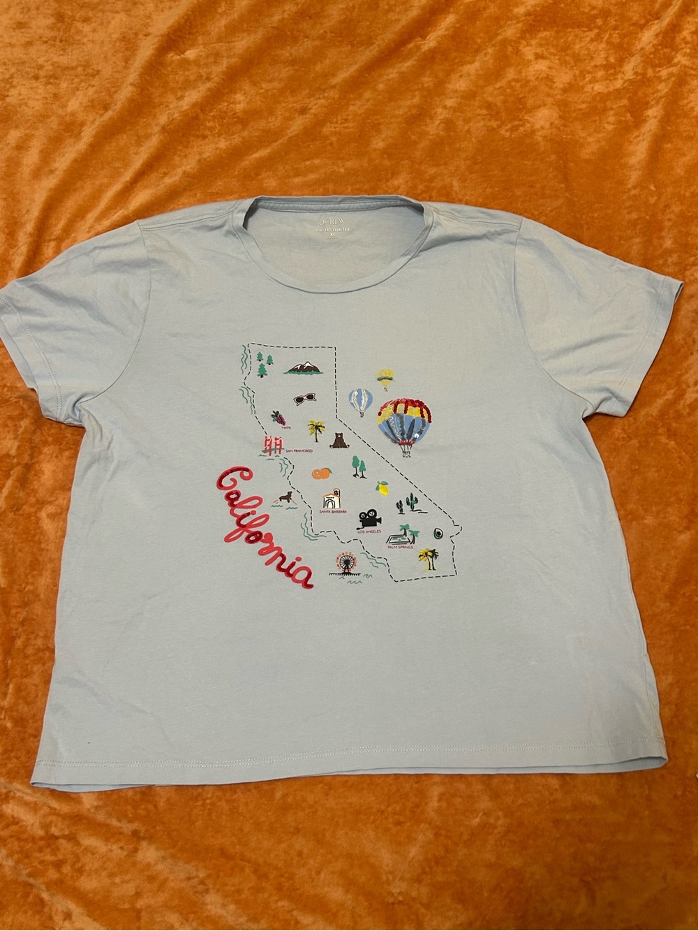 J.Crew Collector Tee - California Graphic, Light Blue, Size XL